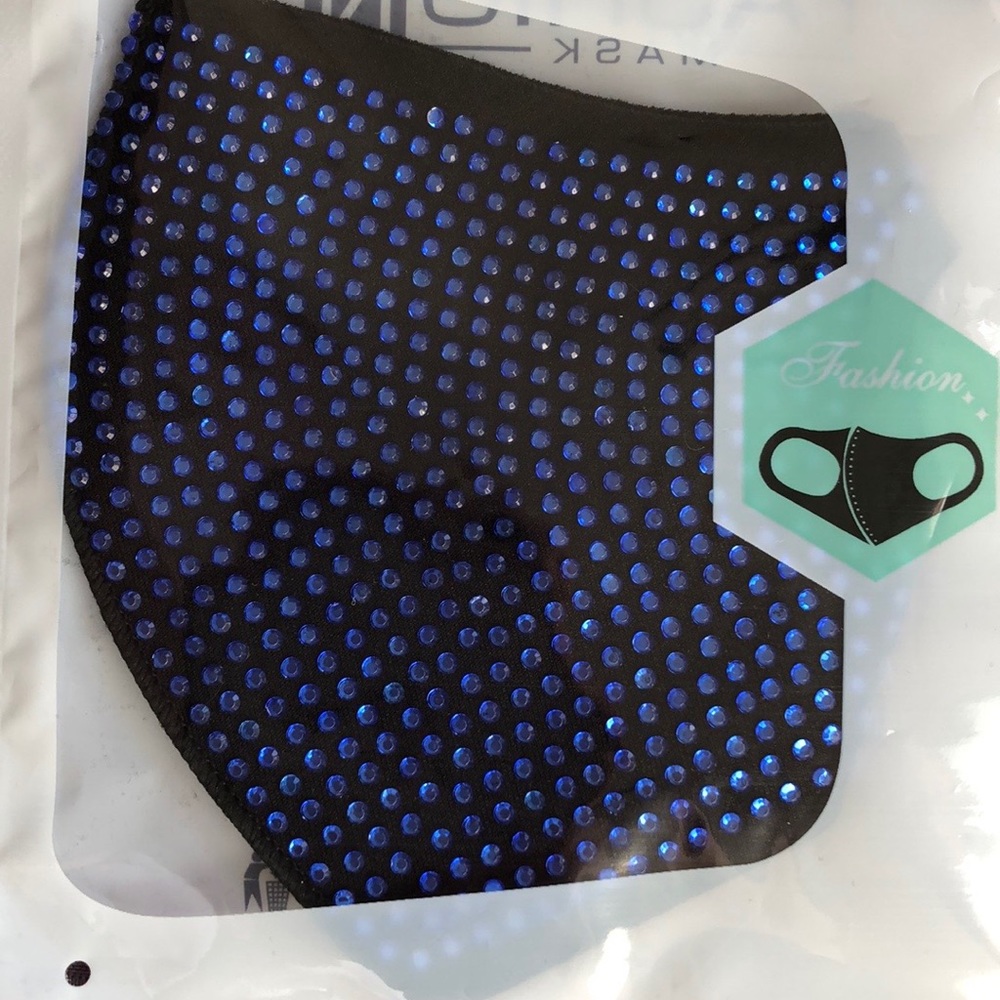 NIB Blue Crystal Rhinestone Reusable Face Mask